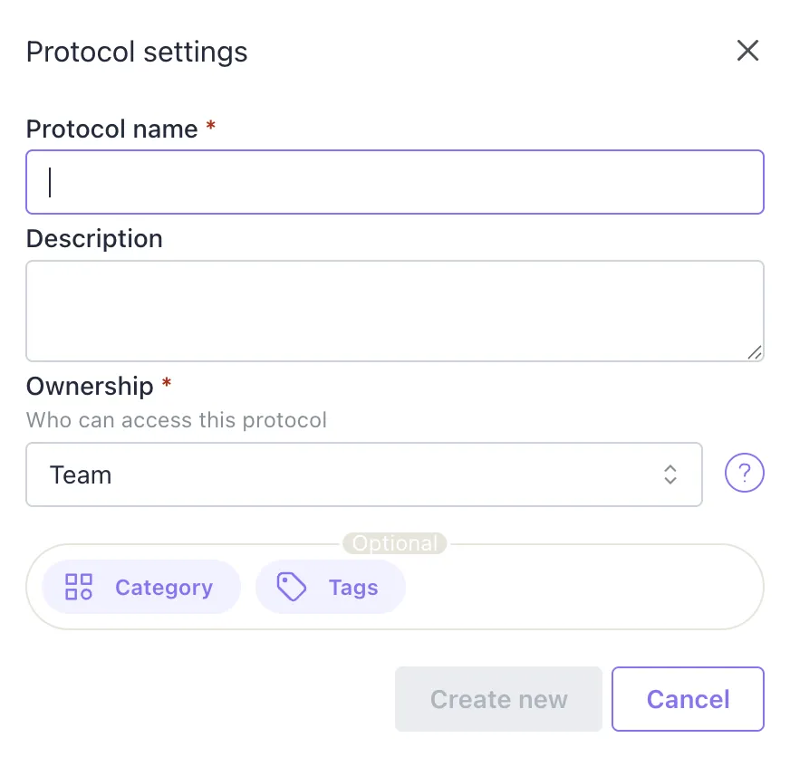 protocol settings window