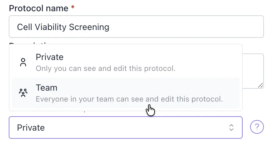 Shared protocol library and team collaboration features for lab workflow management